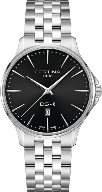 Certina, Mens, DS 8 Gent, 40, mm, Steel, Quartz, Precidrive, Watch, Black, Steel, C0454101105100