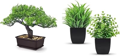 Der Rose Bundle of 8 Artificial Bonsai Tree Small Fake Potted Plants and 2 Pack Small Fake Plants for Home Office Desk Bathroom Decor Indoor