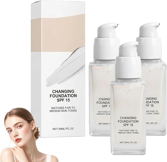 Color Changing Foundation for Mature Skin, 2026 Upgrade 2-In-1 Hydrating Lightweight SPF 15 Liquid Foundations, Long Wear Makeup Concealer Foundation, Natural Glace for All Skin Tones ，3