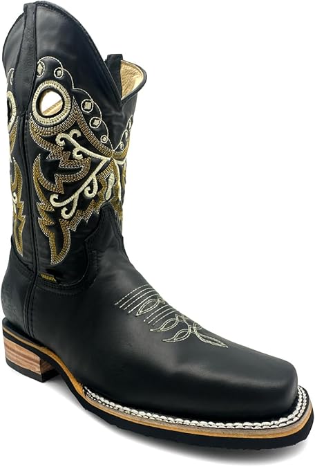 Western Shops Mens Genuine Leather Cowboy Square Toe Western Rodeo Boots