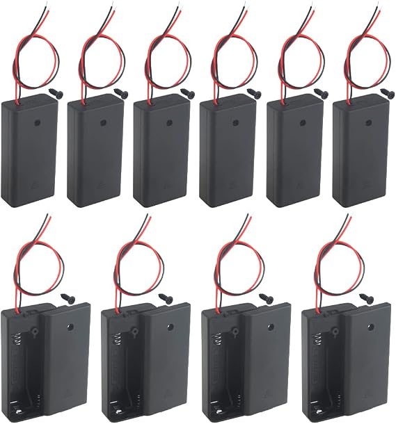 WMYCONGCONG 10 PCS AA Battery Holder with Switch, 2x 1.5V AA Battery Holder Case Storage Box w/ Wire Leads and ON/OFF Switch for Arduino RC LED Strips