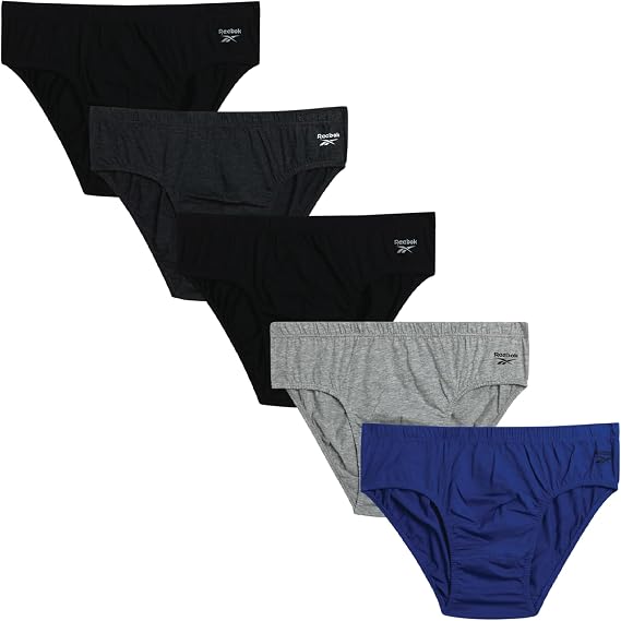 Reebok Mens Low Rise Briefs - 5 Pack Soft Stretch Performance Low Rise Mens Underwear Tag-Free Comfort Briefs
