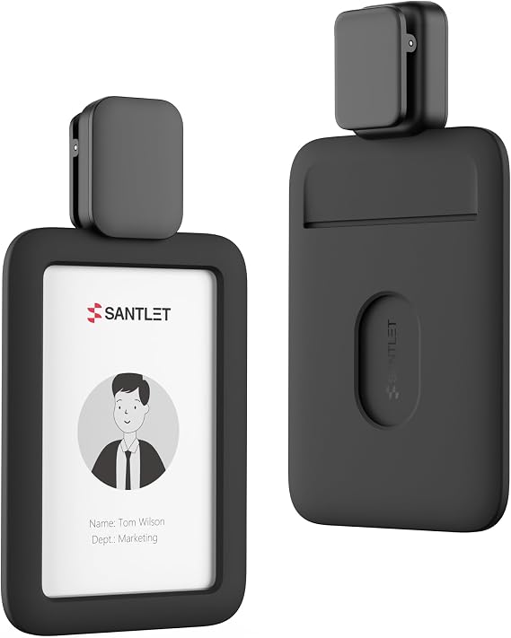 Badge Reel with Alligator Pinch Clip, SANTLET Silicone ID Badge Holder Name Tag Case Protector with Retractable Cord, 2 Card Slots for Nurses Teachers Employees Office Workers Black