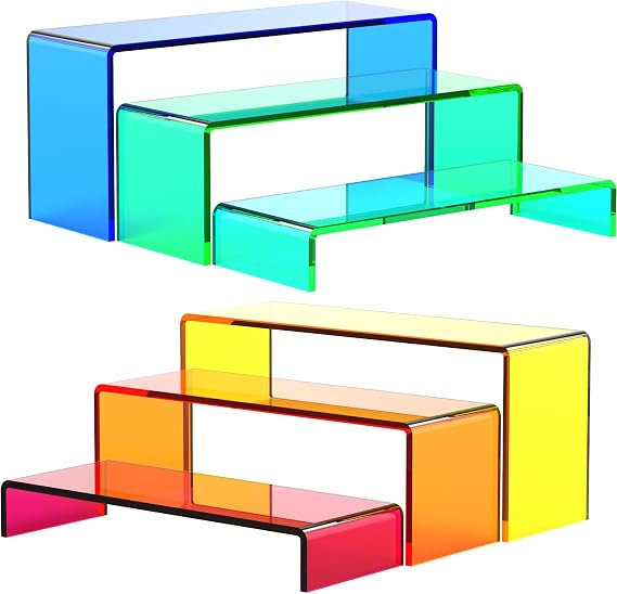 6 PCs Risers Display Stands 3 Tiers Desktop Acrylic Shelves Cake Pop Holder Products Display Stand for Collectibles Shoes Jewels (Mix Colors)