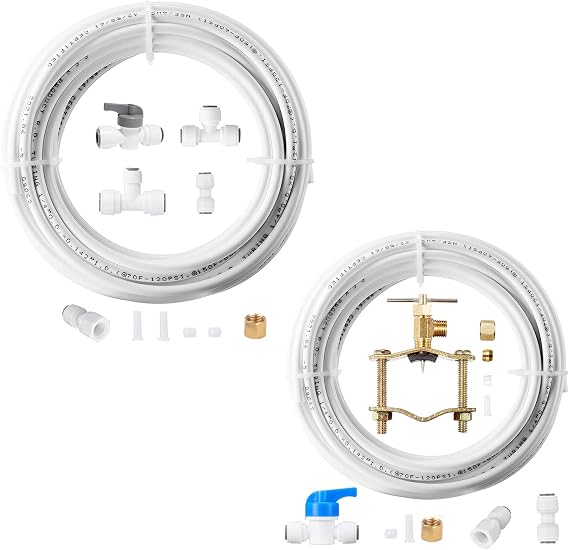 2 Packs Ice Maker Water Line Kit, 1/4 In O.D. 25 FT Water Line with Quick Fittings + Self Piercing Saddle Valve, For Adding a Branch Waterway to Refrigerator/Ice Maker