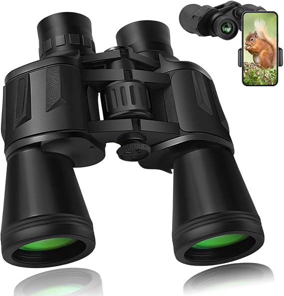 20x50 High Power Binoculars for Adults with Smartphone Adapter, HD Professional/Daily Waterproof Compact Binoculars for Bird Watching Hiking Concert Travel with BAK4 Prism FMC Lens, Black
