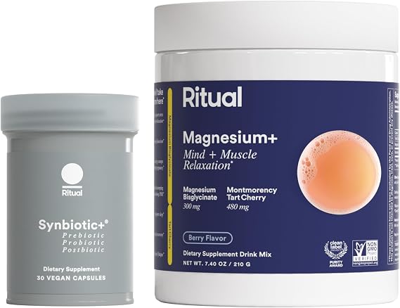 Ritual Mind, Muscle, Gut Support Duo with Magnesium+ Drink Mix for Mind and Muscle Relaxation and Synbiotic+ for Daily Gut Health Support, 30 Day Supply