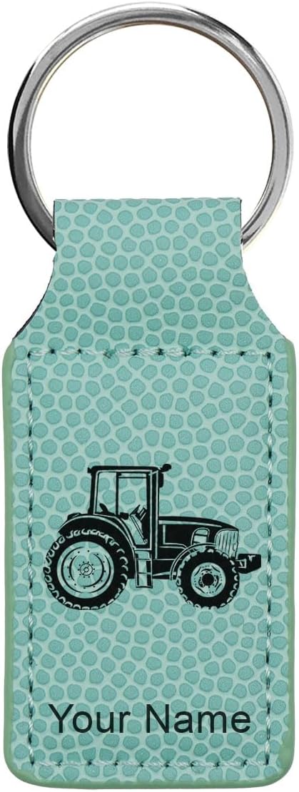 LaserGram Rectangle Keychain, Farm Tractor, Personalized Engraving Included (Basketball Teal)