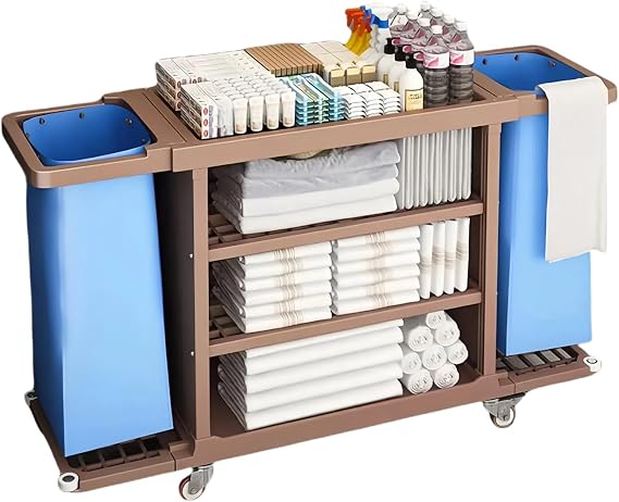 Housekeeping Cart Commercial Cleaning Cart Folding Storage Clean and Dirty Separation for Hotels Guesthouses Clubs Shopping Malls Office Buildings,Brown,53.318.239in