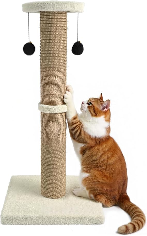 Cat Scratching Post, 32 Inch Tall Scratching Post for Indoor with 2 Ball Cat Scratcher for Medium and Large Cats