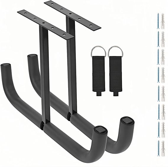 Overhead Garage Storage Hooks, Heavy Duty Double Ceiling Rack for Lumber Ladder Bikes Tires & Other Bulky Items (2, 42cm)