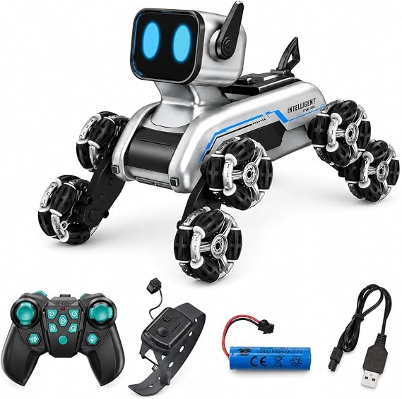 VARDEM Bilekten Kontrol ve Uzaktan Kumandalı 8 Teker 2.4G Şarjlı Köpek Araba, Işıklı Müzikli Robot Dog Stunt Araç, Akıllı Yürüyüşlü Akrobat Oyuncak JIN-2950