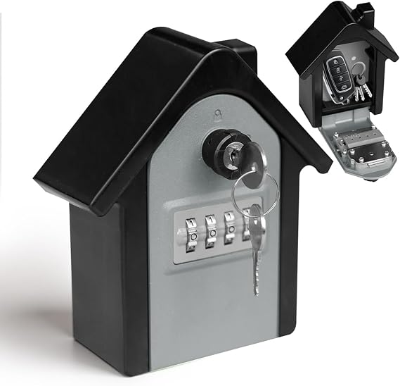 Key Lock Box with Combination lock & Key lock, Portable Large Capacity Key Storage Box Wall Mounted, Resettable Code, Waterproof Security Lock Box for Home, Office, Garage, Realtors Gray(1 Pack)