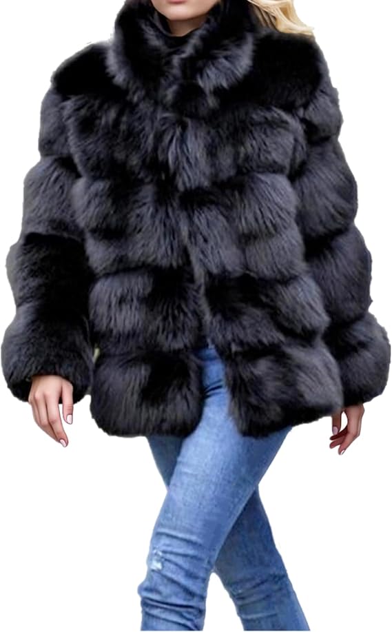 Lisa Colly Women's Winter Faux Fur Coat Fluffy Jacket | Long Sleeve, Winter Overcoat, Fluffy Parka Coat, Side Two Pockets