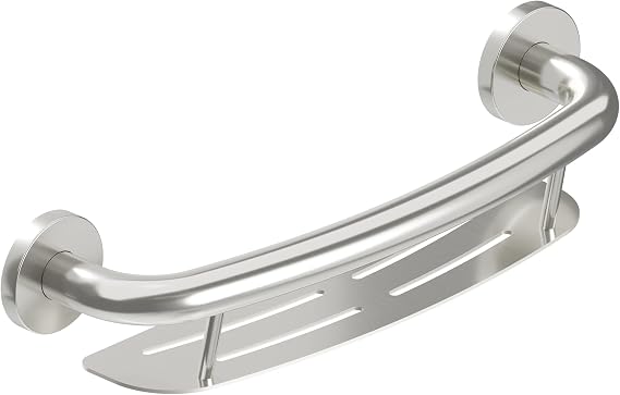 HEALTHCRAFT Plus Shampoo Shelf & Grab Bar 16" - Brushed Stainless, 500 Lbs