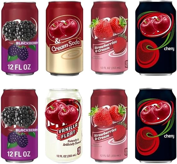 Cherry, Blackberry, Cream, Vanilla & Strawberries 355ml - 24 Mixed Drinks Cans| Packaging of Cans May Vary| Carbonated Beverages| Soft drinks| American Goods