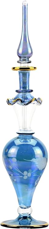NileCart 9 in. Egyptian Perfume Bottle large size 100 ml. handmade in Egypt For your perfume, essential oils, Egyptian decoration or party table centerpiece (Blue)