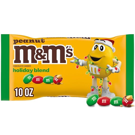 M&M'S Peanut Milk Chocolate Christmas Candy, Holiday Chocolate Candy for Stocking Stuffers, 10 oz Bag