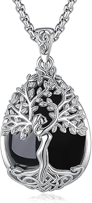EUDORA Tree of Life Necklace with Moonstone Amethyst Obsidian Turquoise Healing Crystal for Women, Silver Plated Copper Mother Tree of Life Pendant Amulet Energy Jewelry, Gift for Women Mom, 202