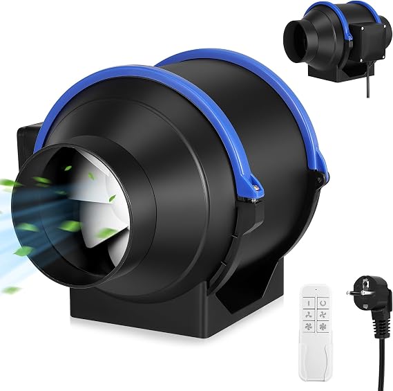 100mm 4” Inline Duct Extractor Fan,Adjustable Ventilation Exhaust Fan with 4-Gear Variable Speed Remote Control for Heating Cooling Booster Bathroom Factory Laser Engraving Machines