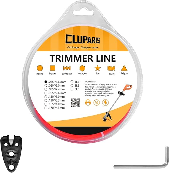 Cluparis 1-Pound Commercial Heavy Duty Trimmer Line .065" (721-ft), Hexagon Weed Wacker String with Cutter Tool, Compatible with Most Auto-Feed Cordless Trimmers, Orange