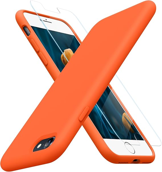 Miracase Ultra Slim Designed for iPhone SE 2022(3rd Gen)/iPhone SE 2020(2nd Gen)/iPhone 7/iPhone 8 Case with Screen Protector, Multi-Color Silicone Shockproof Phone Case(Orange)