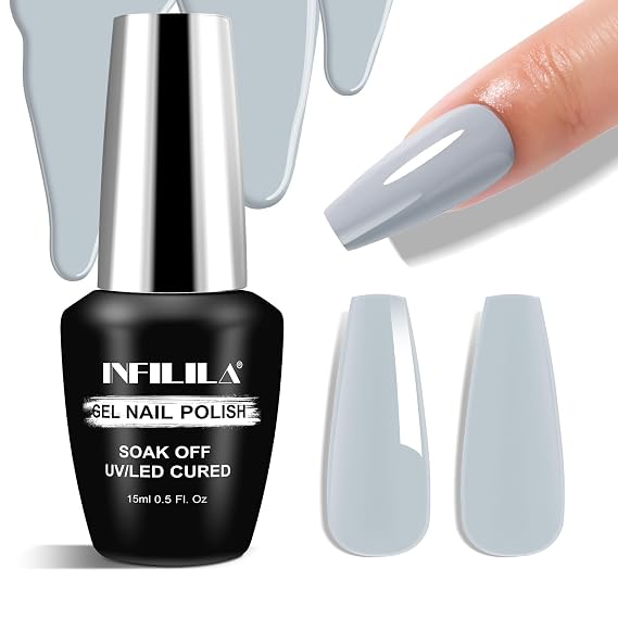 NXJ INFILILA Grey Gel Nail Polish, 15ml 0.51oz One-Stroke Coloring Grey Nail Polish Colors, Hema Free Soak Off UV Gift for Women Art Manicure Salon DIY Design Decoration at Home SQ003