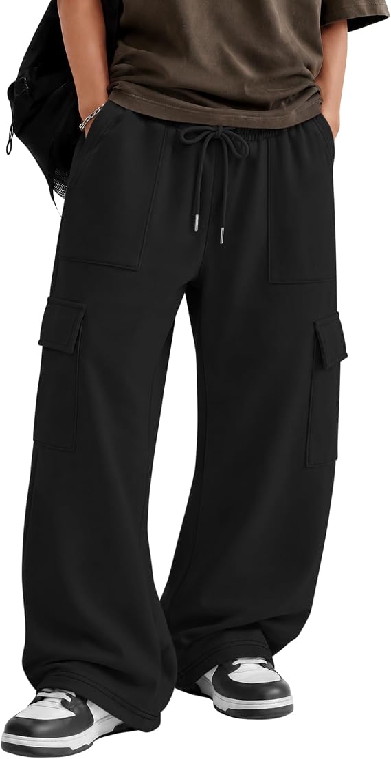 Boys Cargo Pants Baggy Wide Leg Pull on Pants