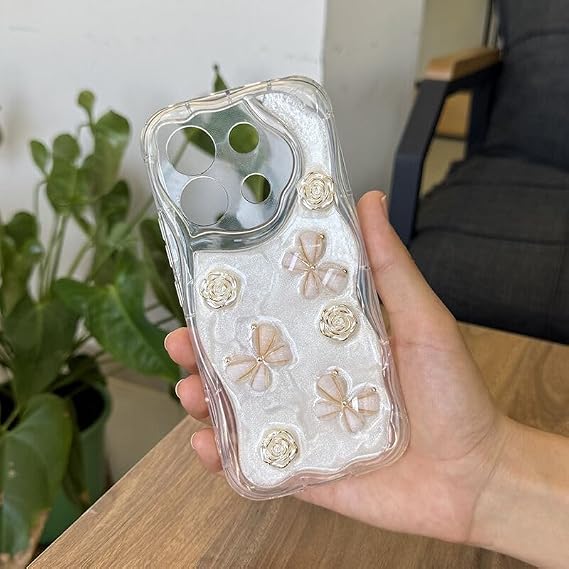 Zebana Xiaomi Poco M6 Pro ile Uyumlu Kılıf Zebana Floral Silikon Kılıf Gold
