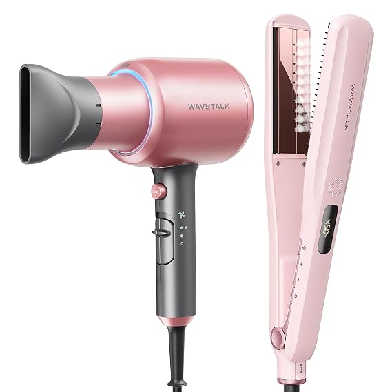 Wavytalk Blown Away Ionic Hair Dryer Rose Gold, Steam Sesh Hair Straightener