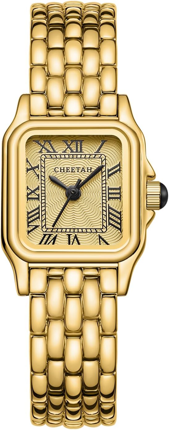 CHEETAH Women's Small Analogue Quartz Watch with Vintage Strap Rectangular Case Roman Dial Digital Waterproof Watch for Women and Girls