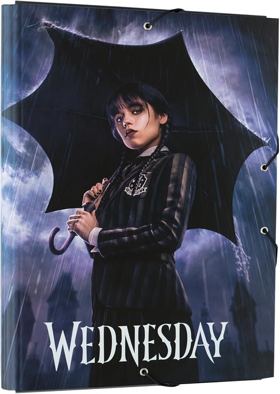 Grupo Erik Wednesday A4 File Folder | 13.4 x 10 inches - 34 x 25.5 cm | 3 Flap Folder | Document Organizer | School Folder | Document Folder | Wednesday Addams Gifts (CSG0133)