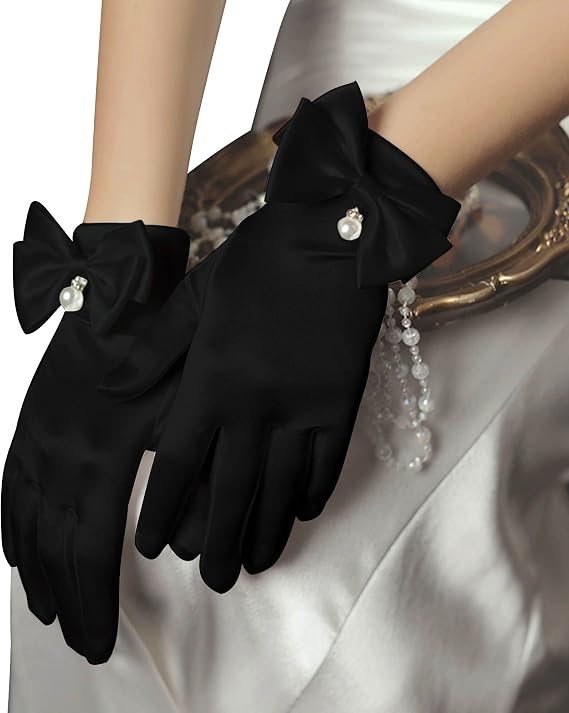 Ayliss Women Bridal Wedding Gloves Satin Short Opera Party 1920s Fancy for Special Occasion Dress Formal Dancing Cosplay