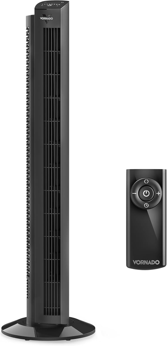 Vornado OZI42 42" Whole Room Tower Fan, Powerful Air Circulation, Space-Saving Design, Quiet Operation, 5 Speed Settings, 1-8 Hour Timer, 70-Degree Oscillation, Remote Control, Black
