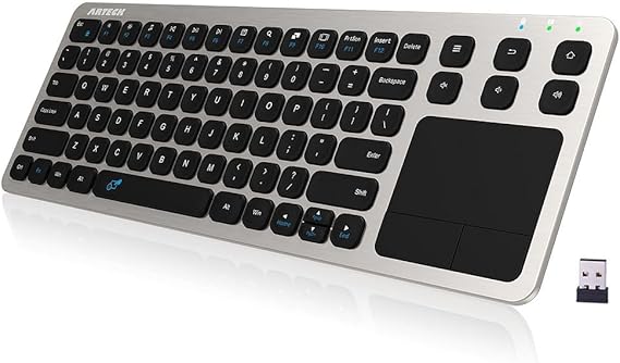 Arteck 2.4G Wireless Touch TV Keyboard with Easy Media Control and Built-in Touchpad Mouse Solid Stainless Ultra Compact Full Size Keyboard -Connected Computer, Smart TV, HTPC