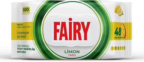 Fairy Çok Amaçlı Yüzey Temizlik Havlusu 100 Yaprak | Limon Yağlı | Beyaz Sirke & Karbonat | 48 Saat Temizlik Etkili | İz Bırakmayan Formül