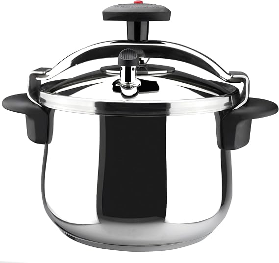 Magefesa Star Belly 6.3 Qt Stainless Steel Pressure Cooker, Rounded Bottom, 3 Safety Systems, Works on All Stovetops Including Induction, 8 PSI