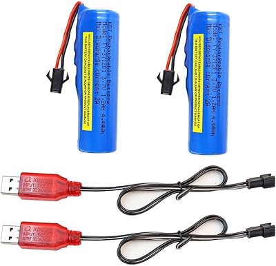 KBT 2 Pack 3.7 Volt 1200mAh Li-ion Rechargeable Battery Pack for RC Car, SM 2Pin Plug 3.7 Volt Lithium-ion Batteries with 2 RC Battery Charger for RC Truck, RC Boat, RC Stunt Car