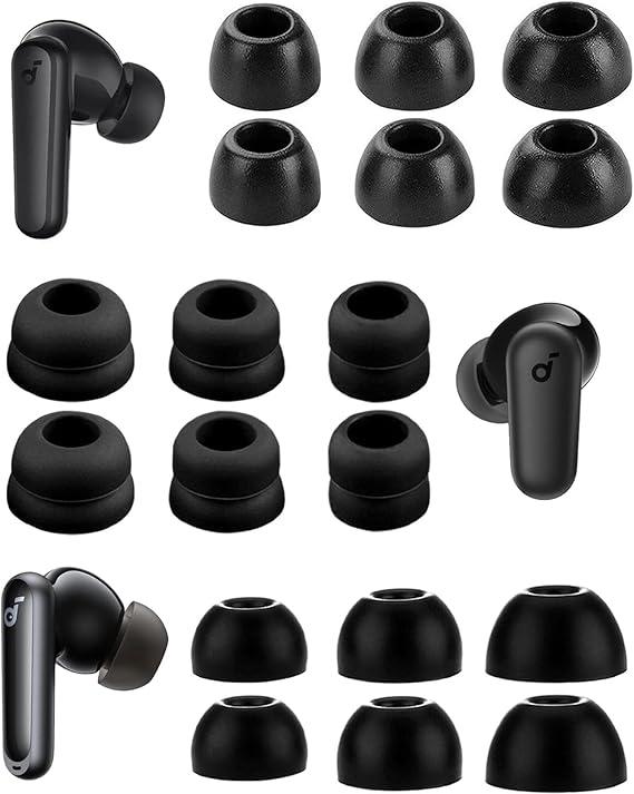 A-Focus for Soundcore Space A40 P3i P20i P30i P31i Ear Tips Kit Memory Foam Double Flange Replacement Eartips Earbuds Fit in Case Compatible with Soundcore Sport X10 X20 Life A1 Black 9 Pairs