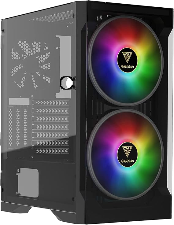 GAMDIAS ATX Mid Tower Gaming Computer Case for Desktop & PC 200mm ARGB LED PC Case Fan Sync with Motherboard Front 360mm & Top 240mm Cooler Front & Side Tempered Glass Black