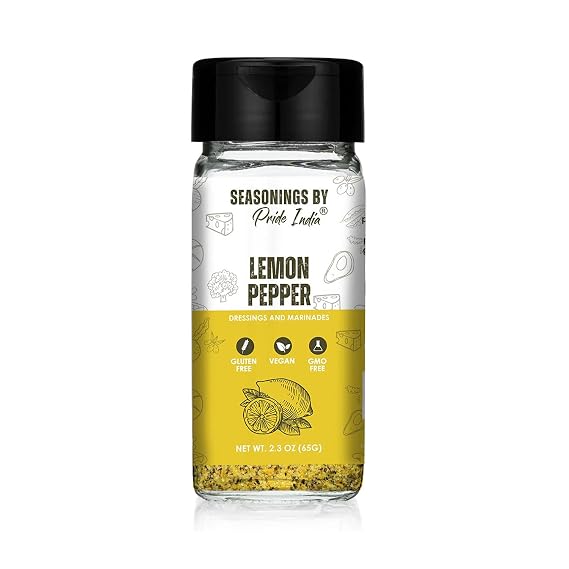 Pride of India Lemon Chili Pepper Seasoning | Spicy Lemon Seasoning & Citrus Spice for Chicken | Non-Bioengineered, Vegan, Gluten-Free | Dual Sifter Bottle 2.3 oz (65 gm)
