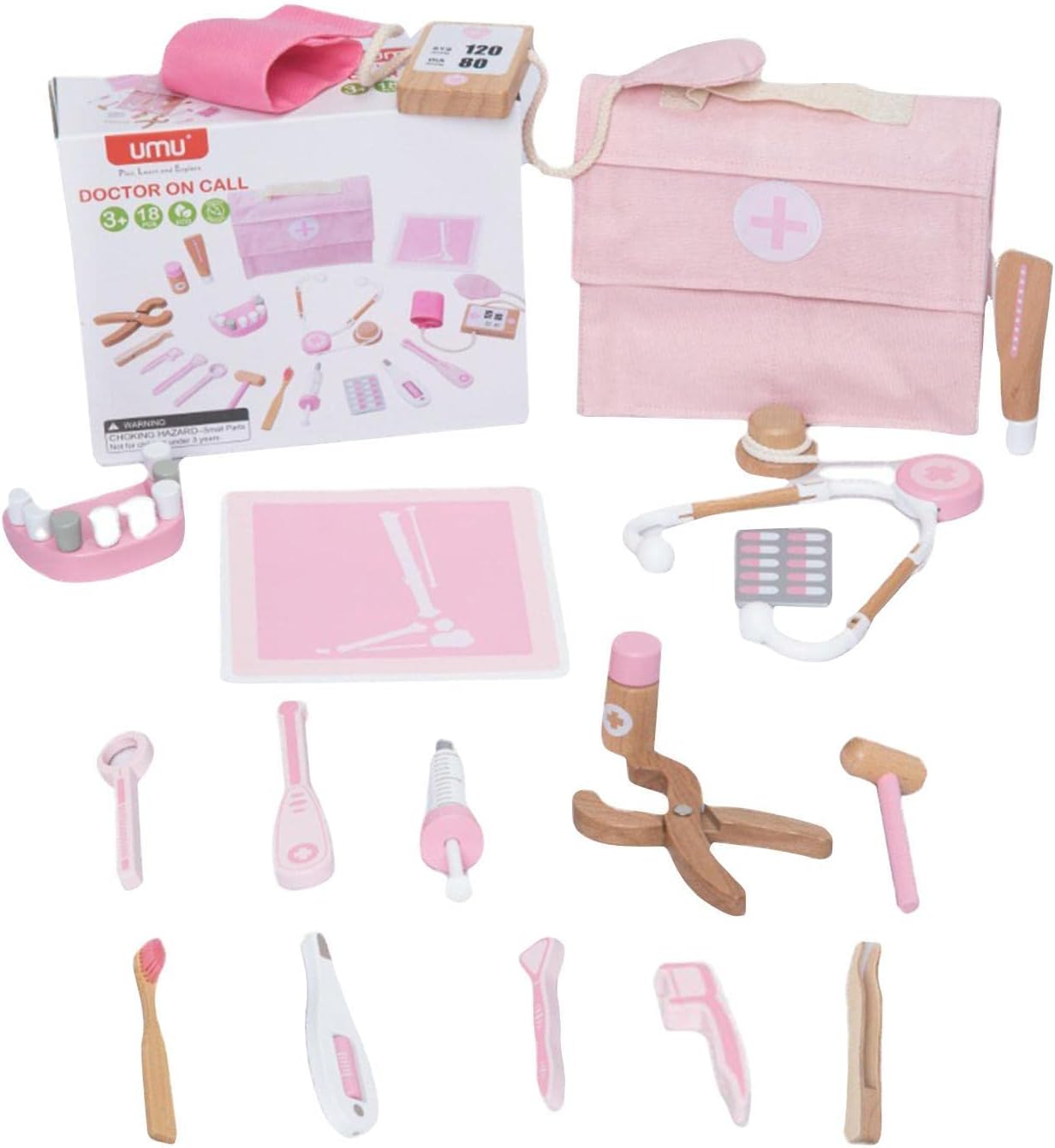 Pretend Doctor Set, Mini Doctor, 18-Piece Set, Wooden Toy, Pretend Play, Doctor Toy, Case Included, Playing Game, Sociality, Language Skills, Imagination, Dentist Play, Childrens Toys, Pretend Play,