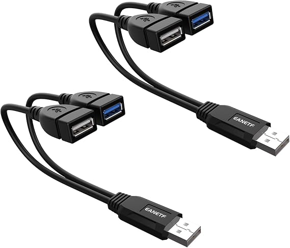 Eanetf USB 3.0 Female to Dual USB Male Splitter Cable, 2 Pack