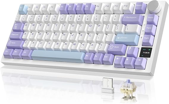 YINDIAO AK820PRO Mechanical Keyboard with TFT Smart Display and Button 2.4G Wireless/BT5.1/USB-C Wired 75% ANSI Layout Seal Assembly Hot-Swap Linear Switch RGB Light for PC Mac (Purple)