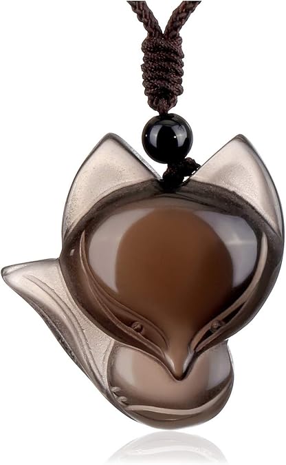 Top Plaza Womens Reiki Healing Crystal Ice Obsidian Gemstone Necklaces Adjustable Lucky Fox Amulet Protection Pendant Necklace Fox Jewelry
