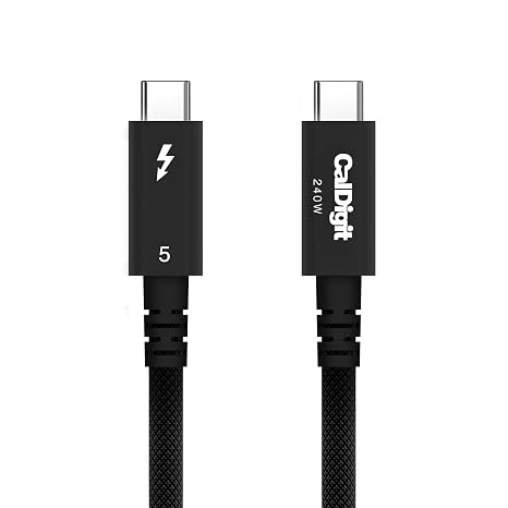 CalDigit Thunderbolt 5 Pro Braided Cable - 120Gbps 240W Power Delivery, Compatible with Thunderbolt 3, 4, USB4 Type C, MacBook Pro, iMac, iPhone 17 Max, Black (0.5m/1.64ft/19.685")