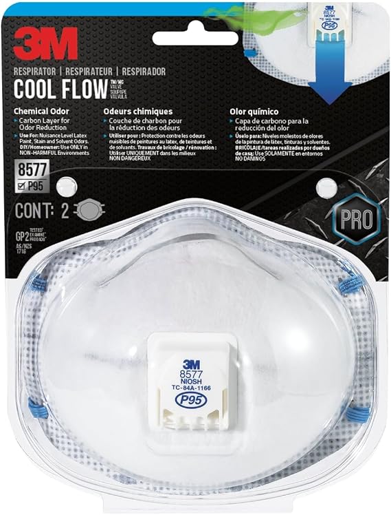 3M Odor Valved Respirator 8577, P95 Disposable Respirator, 2-Pack | Carbon Layer For Odor Reduction, COOL FLOW Exhalation Valve, NIOSH-APPROVED, Advanced Filter Media For Easy Breathing