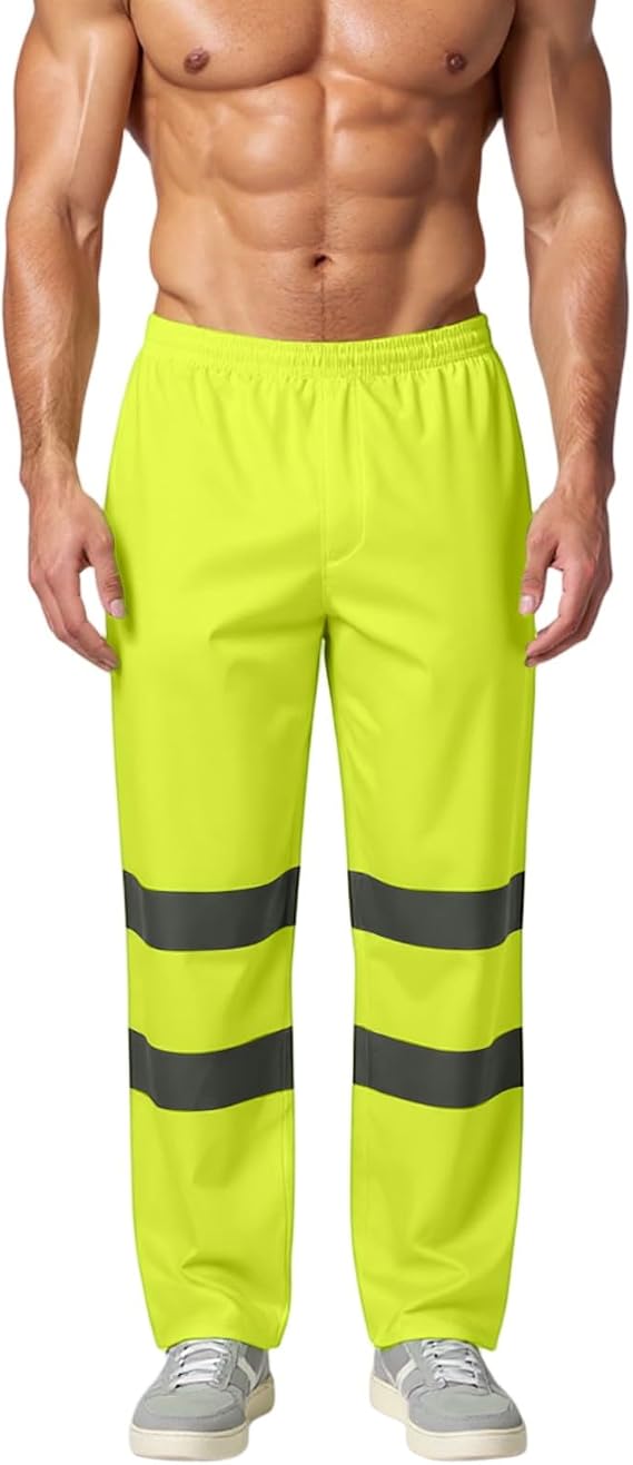 High Visibility Pants for Men Hi-Vis Breathable Reflective Pants Lightweight Work Safety Waterproof Rain Pants