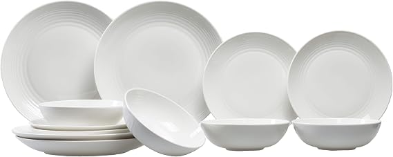 Royal Doulton Gordon Ramsay Maze White Collection Stoneware Set of 12 - Dinner Plates, Side Plates, Cereal Bowls Ideal for Breakfast, Lunch and Dinner
