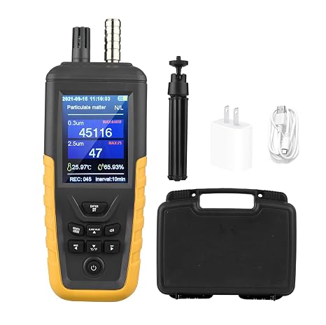 Air Quality Monitor, PM0.3/2.5/10 Dust Particle Counter, High Sensitivity 3-Channel Air Quality Tester, Temperature & Humidity Meter, Data Storage/Transfer, Tripod Mount
